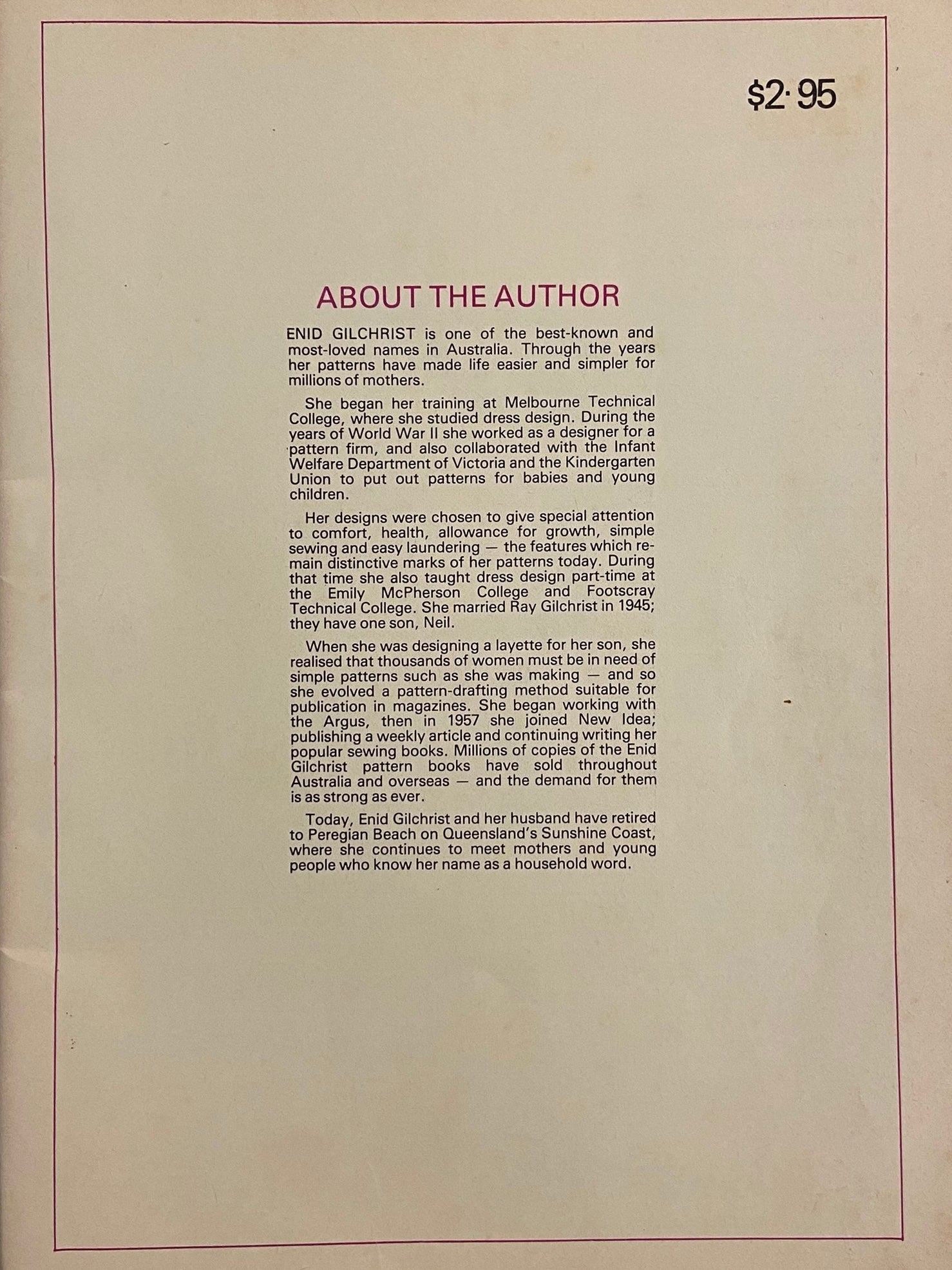 Enid Gilchrist’s baby book draftable pattern book 1970s, contains many draftable patterns