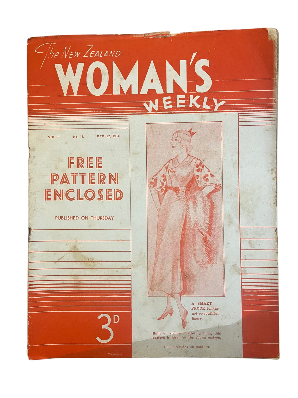 New Zealand Woman’s Weekly February 22 1934 with a sewing pattern, unused, factory folded, frock bust 35 inches