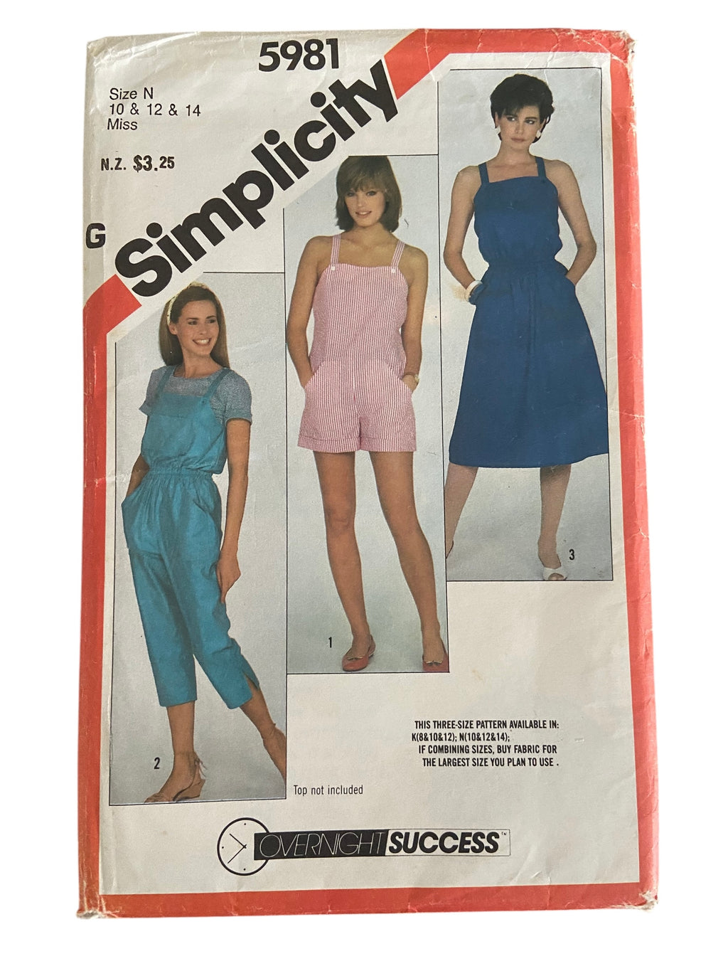 Simplicity 5981 vintage 1980s overalls, romper and sundress sewing pattern. Bust 32.5, 34, 36  inches