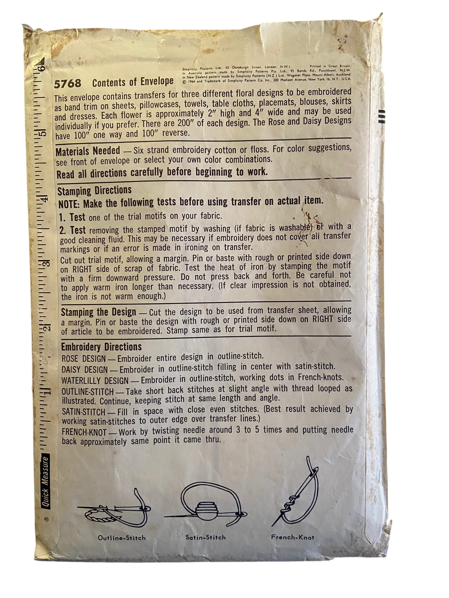 Simplicity 5768 vintage 1960s vintage embroidery transfers for pillow cases, towels, sheets, clothing