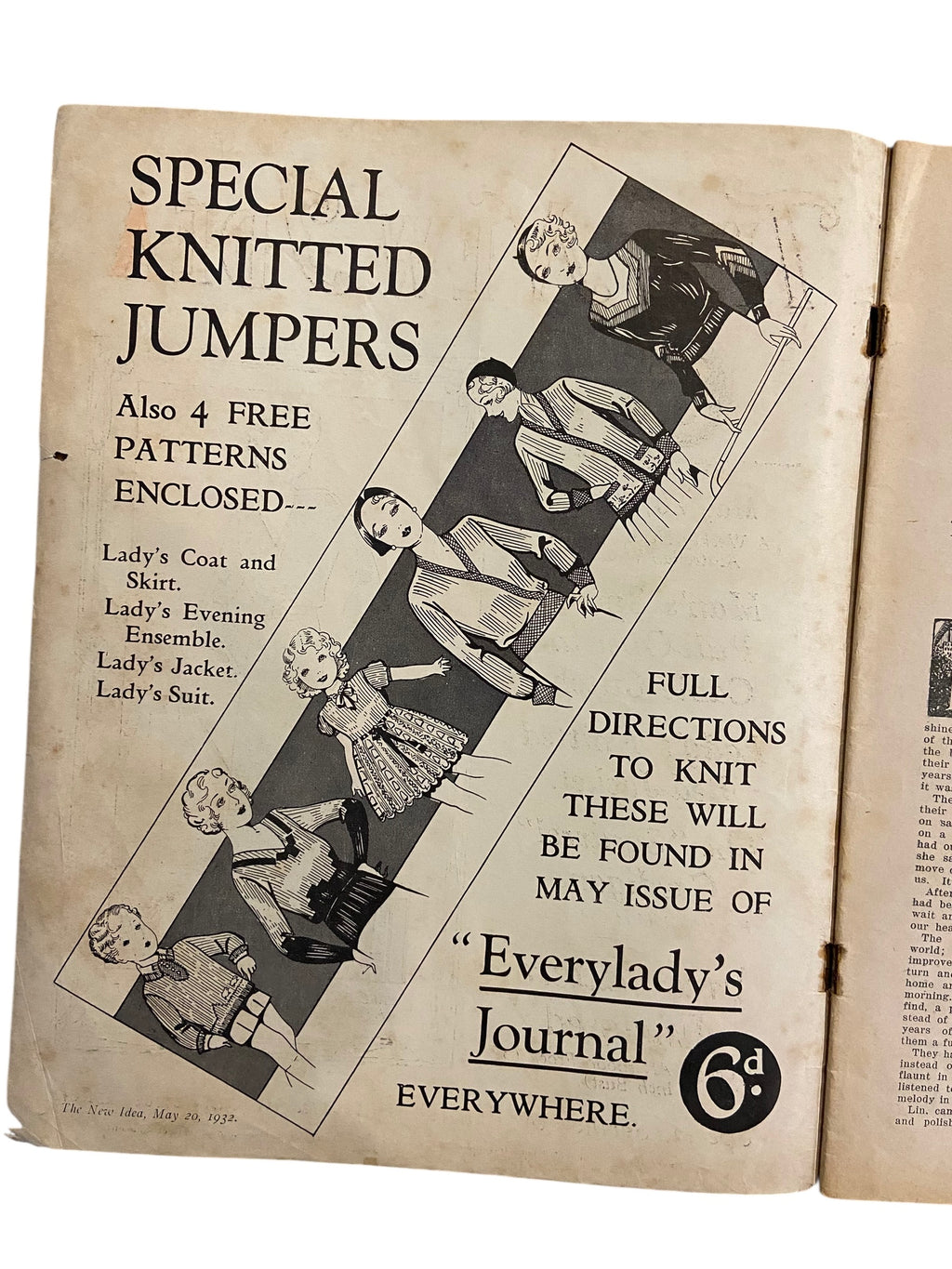 The New Idea Magazine . A weekly paper for Australian and New Zealand Women. May 20 1932 with sewing pattern unused, factory folded, lady’s afternoon frock.