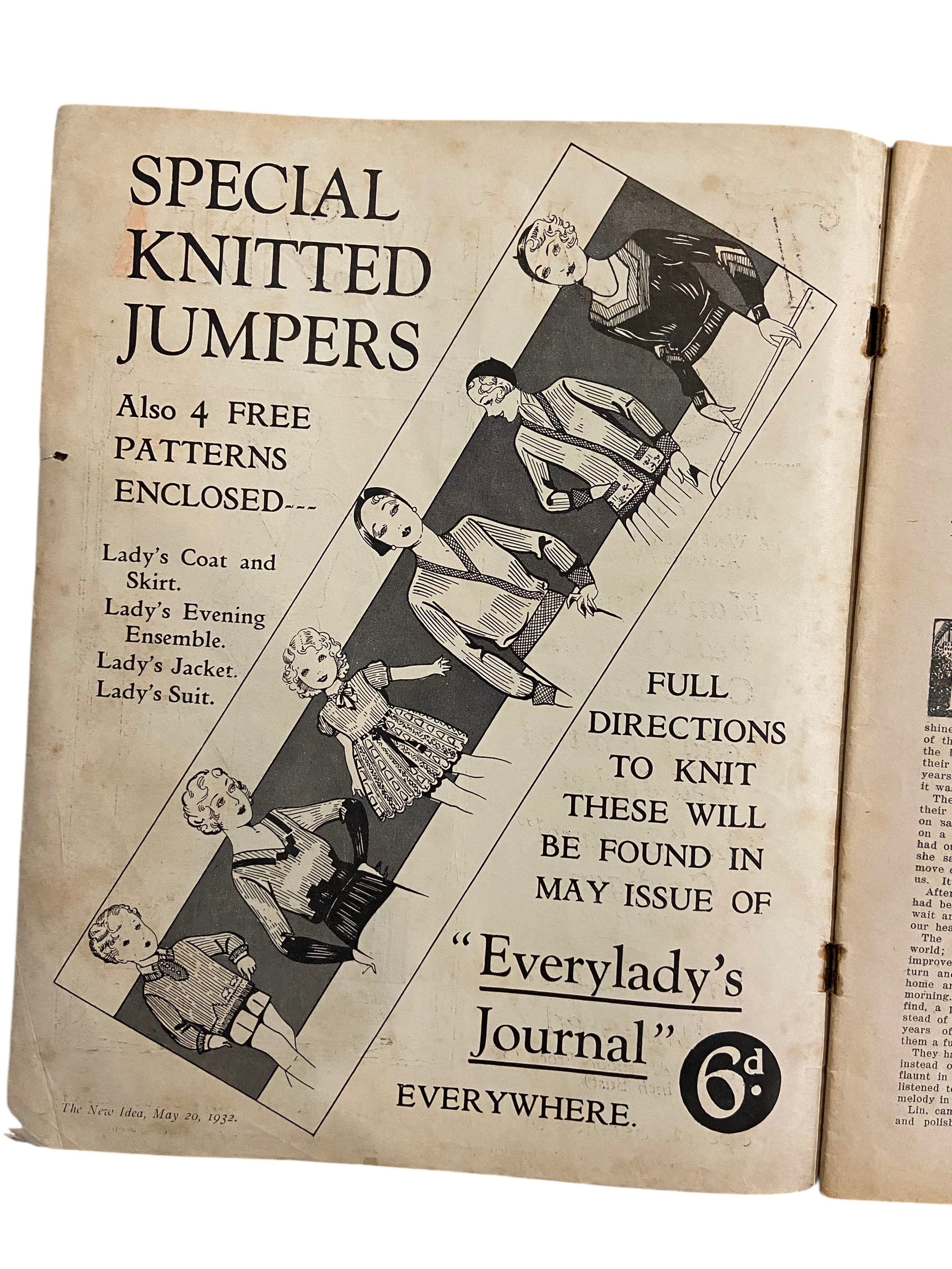 The New Idea Magazine . A weekly paper for Australian and New Zealand Women. May 20 1932 with sewing pattern unused, factory folded, lady’s afternoon frock.