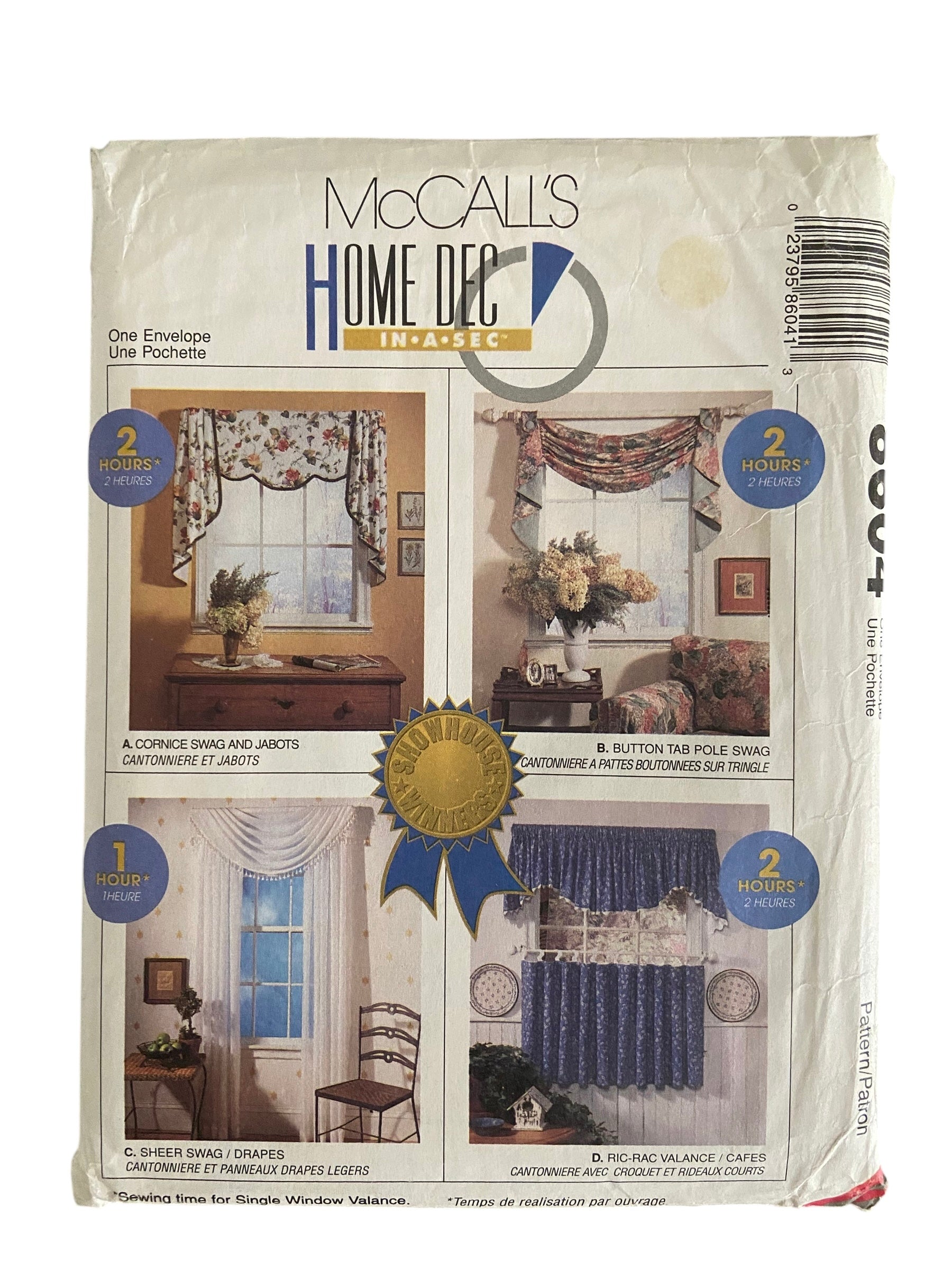 McCall’s home dec in a sec 8604 vintage 1990s curtains sewing pattern