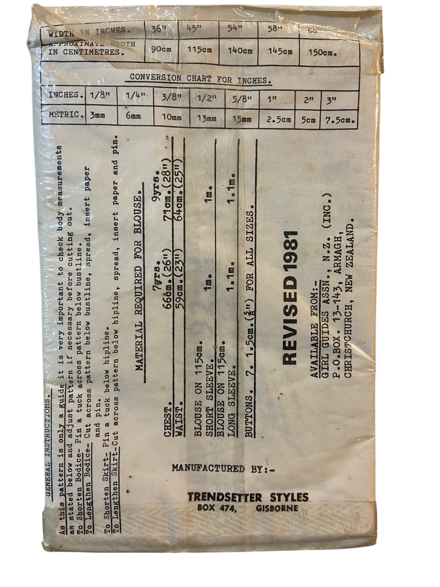 Trendsetter 9230 vintage 1970s child's New Zealand Girl Guide uniform sewing pattern. Size 9 years