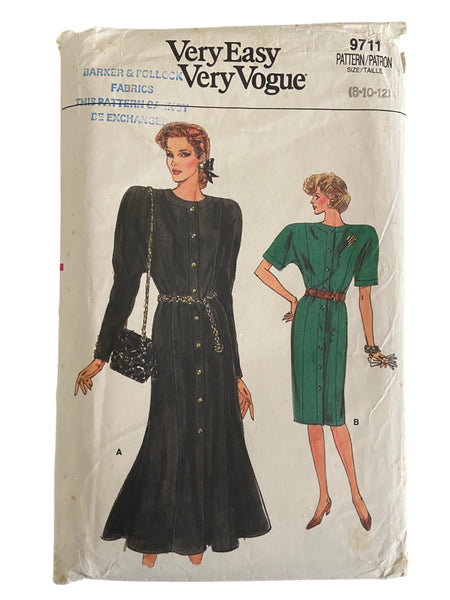 Vogue 9711 vintage 1980s dress sewing pattern. Bust 30.5, 31.5, 32.5 inches