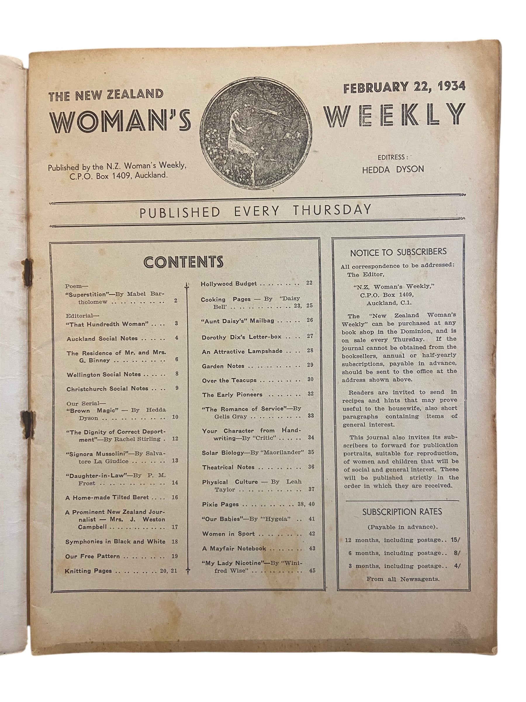 New Zealand Woman’s Weekly February 22 1934 with a sewing pattern, unused, factory folded, frock bust 35 inches