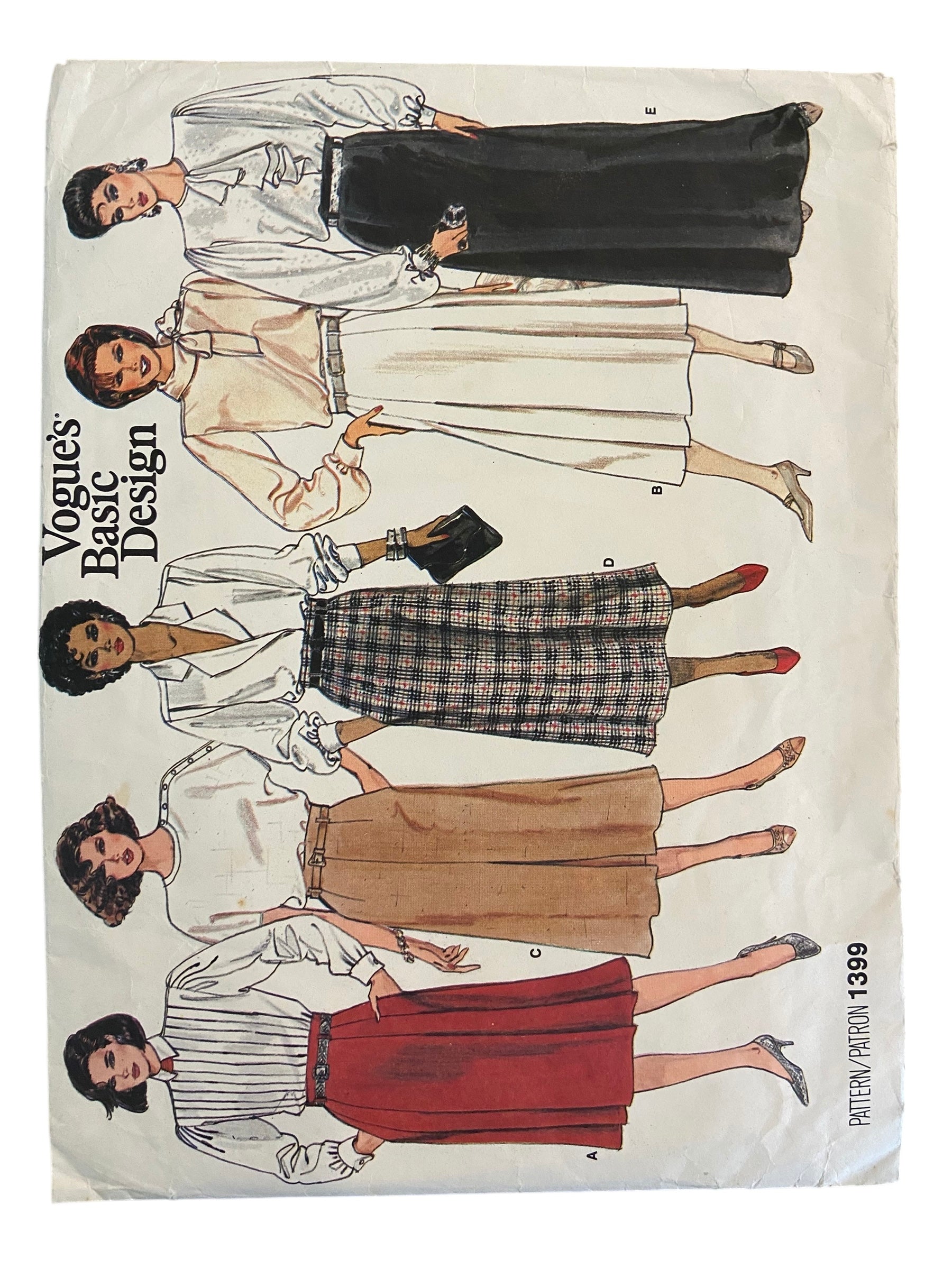 Vogue 1399 Basic design vintage 1980s skirt sewing pattern. Waist 28 inches