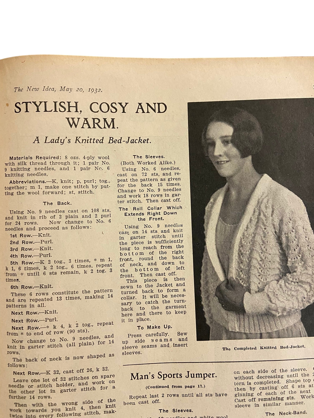 The New Idea Magazine . A weekly paper for Australian and New Zealand Women. May 20 1932 with sewing pattern unused, factory folded, lady’s afternoon frock.
