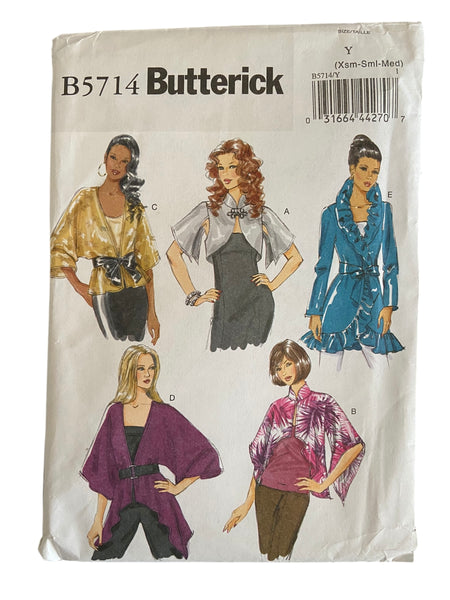 Butterick B5714 jacket and belt sewing pattern from the 2000s. Bust 29.5, 30.5, 31.5, 32.5, 34, 36 inches.