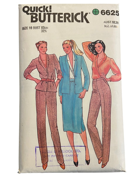 Butterick 6625 vintage 1980s jacket, skirt, blouse and pants sewing pattern Bust 32.5 inches