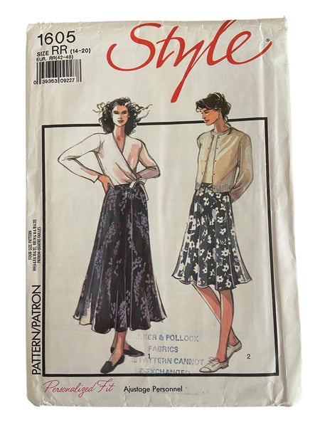 Style 1605 vintage 1980s skirt sewing pattern. Waist 28, 30, 32, 34, inches