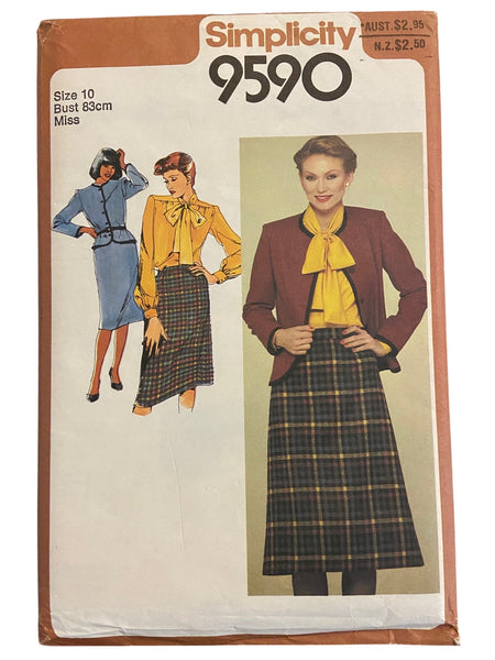Butterick 9590 vintage 1980s skirt, jacket and blouse sewing pattern. Bust 32.5 inches
