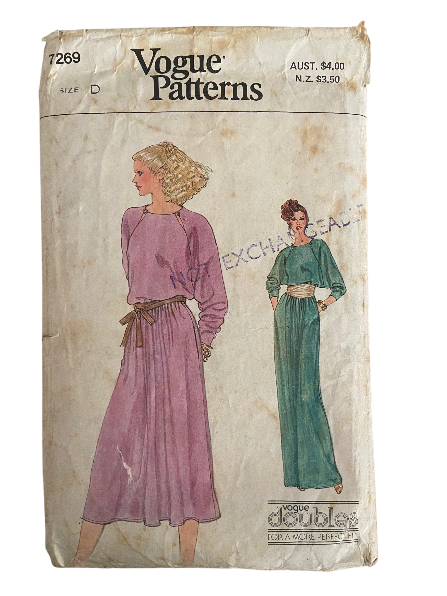 Vogue 7269 Vintage 1980s dress pattern Bust 34, 36 inches