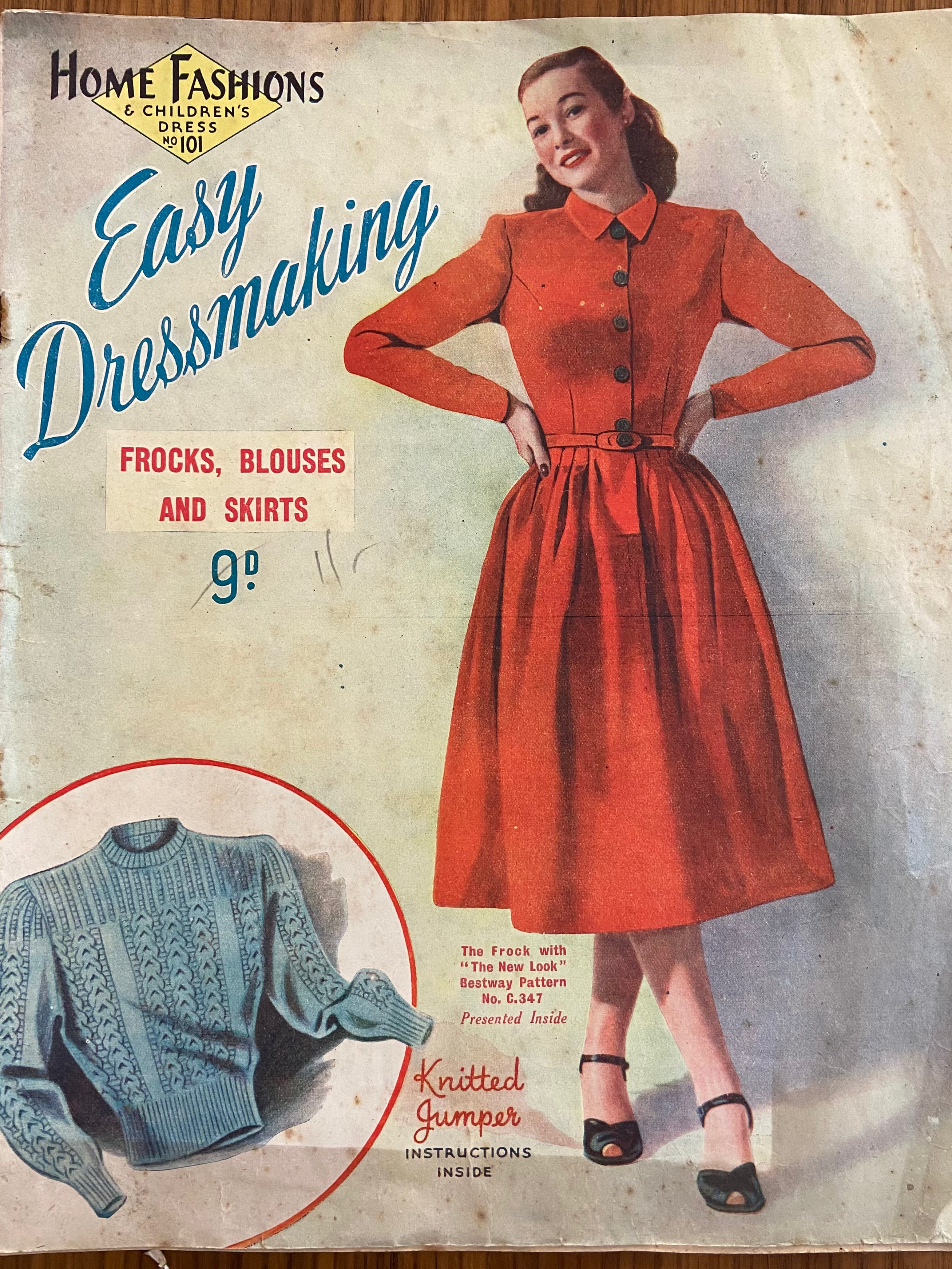 Home Fashions and Children’s Dress No. 101 vintage 1948 magazine dress sewing pattern, unused, factory folded. Bust 36 inches .