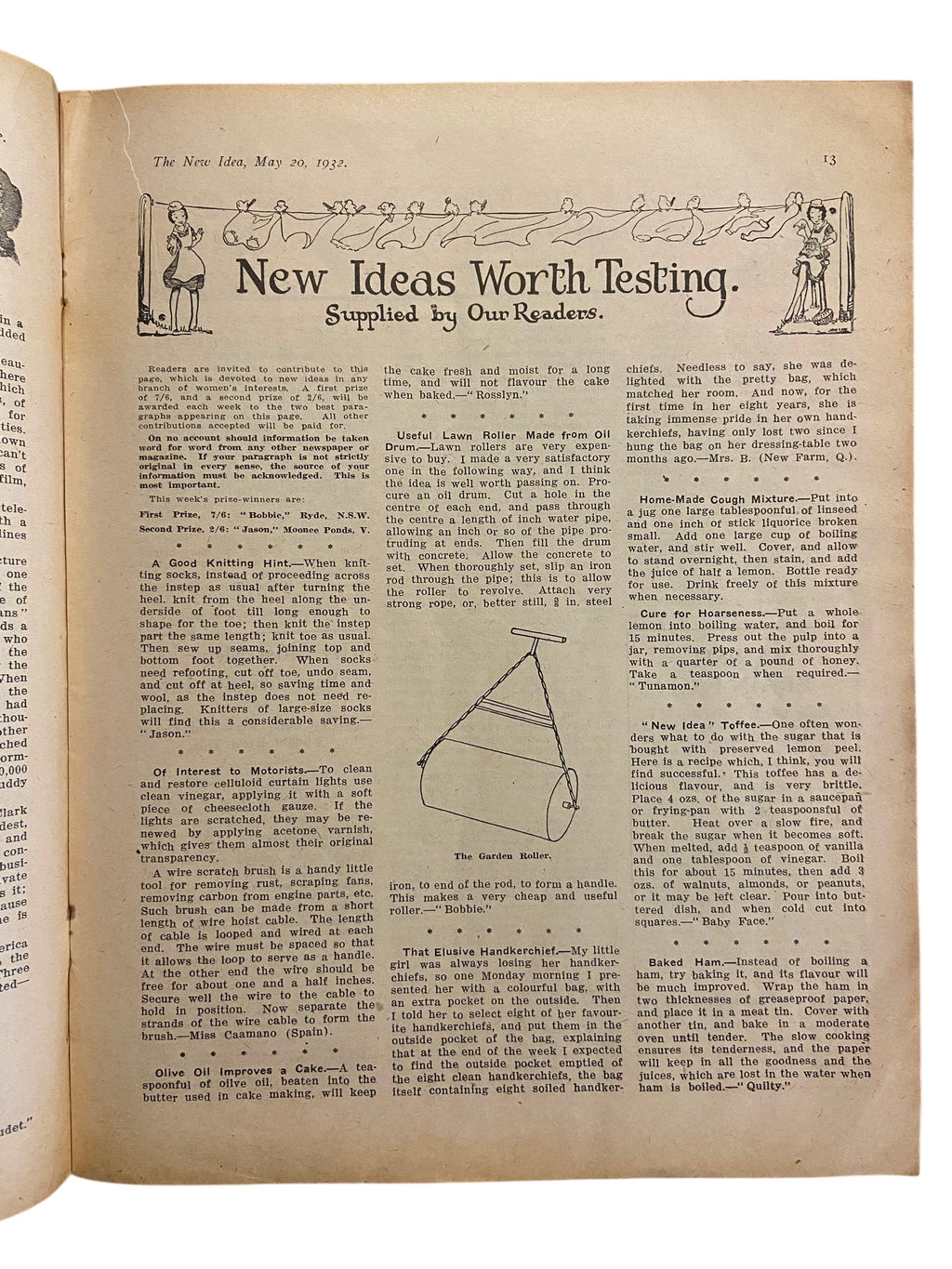 The New Idea Magazine . A weekly paper for Australian and New Zealand Women. May 20 1932 with sewing pattern unused, factory folded, lady’s afternoon frock.