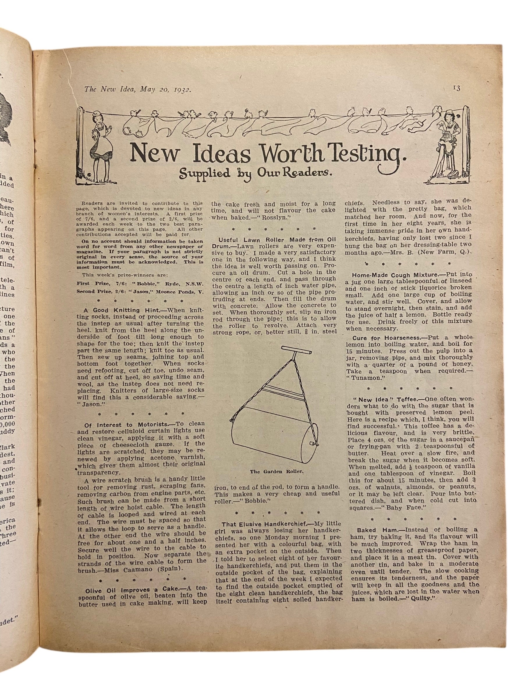 The New Idea Magazine . A weekly paper for Australian and New Zealand Women. May 20 1932 with sewing pattern unused, factory folded, lady’s afternoon frock.