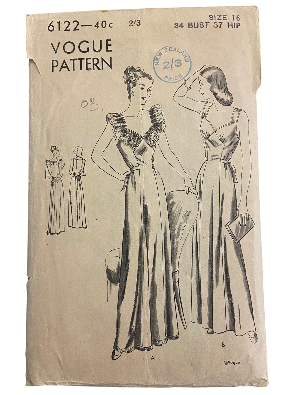 Vogue 6122 vintage 1950s nightgown sewing pattern. Bust 34 inches