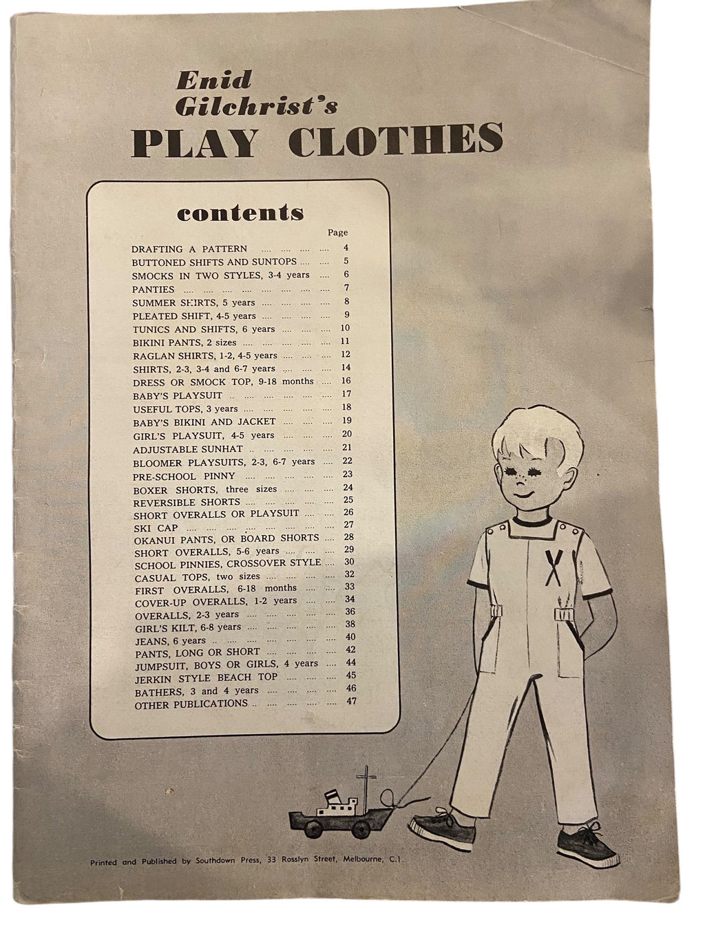 Enid Gilchrist play clothes children's one to seven years draftable pattern book early 1960s, contains many draftable patterns