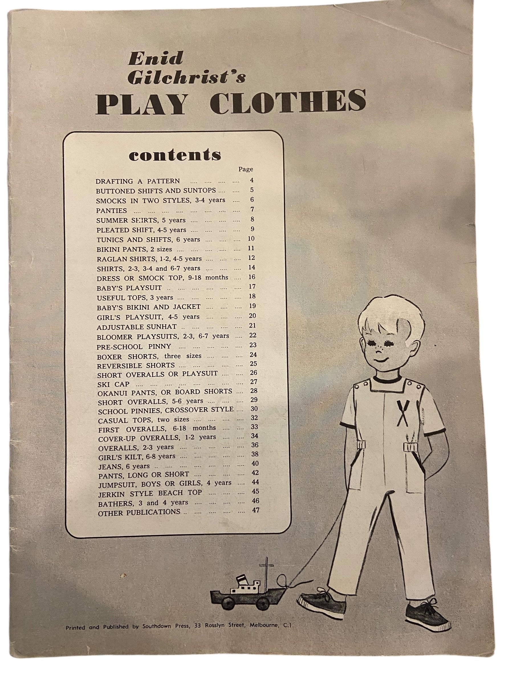 Enid Gilchrist play clothes children's one to seven years draftable pattern book early 1960s, contains many draftable patterns