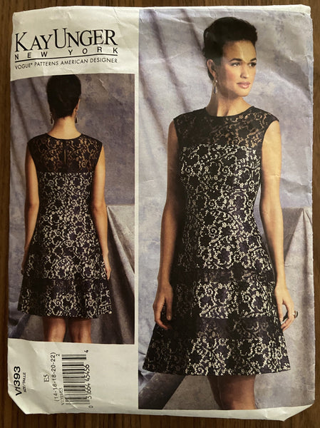Vogue v1393 Vogue American Designer Kay Unger tiered dress pattern from 2014 Bust 30.5, 31.5, 32.5, 34, 36 inches