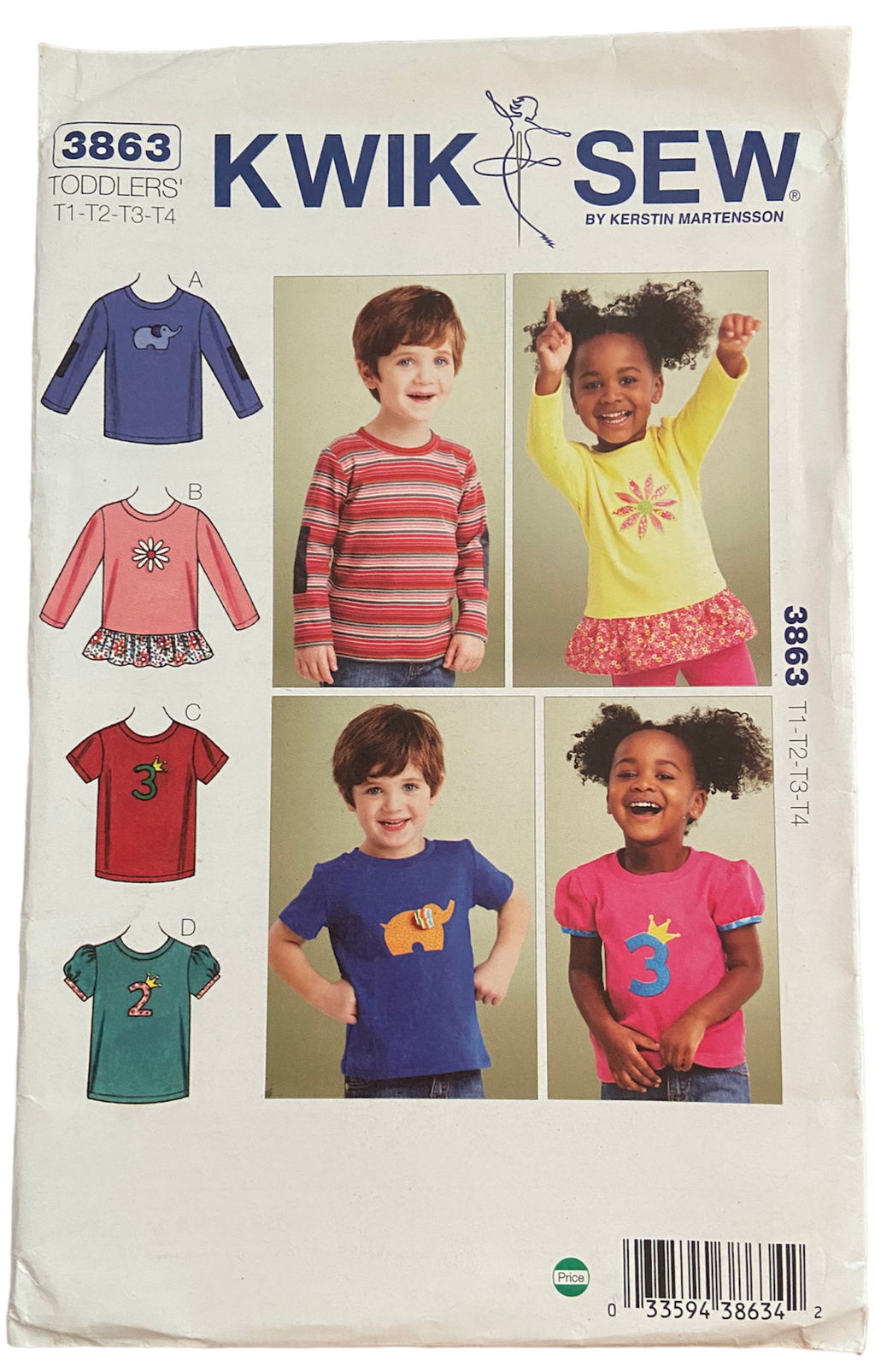 Kwik Sew toddlers tops sewing pattern. Chest 20, 21, 22, 23 inches