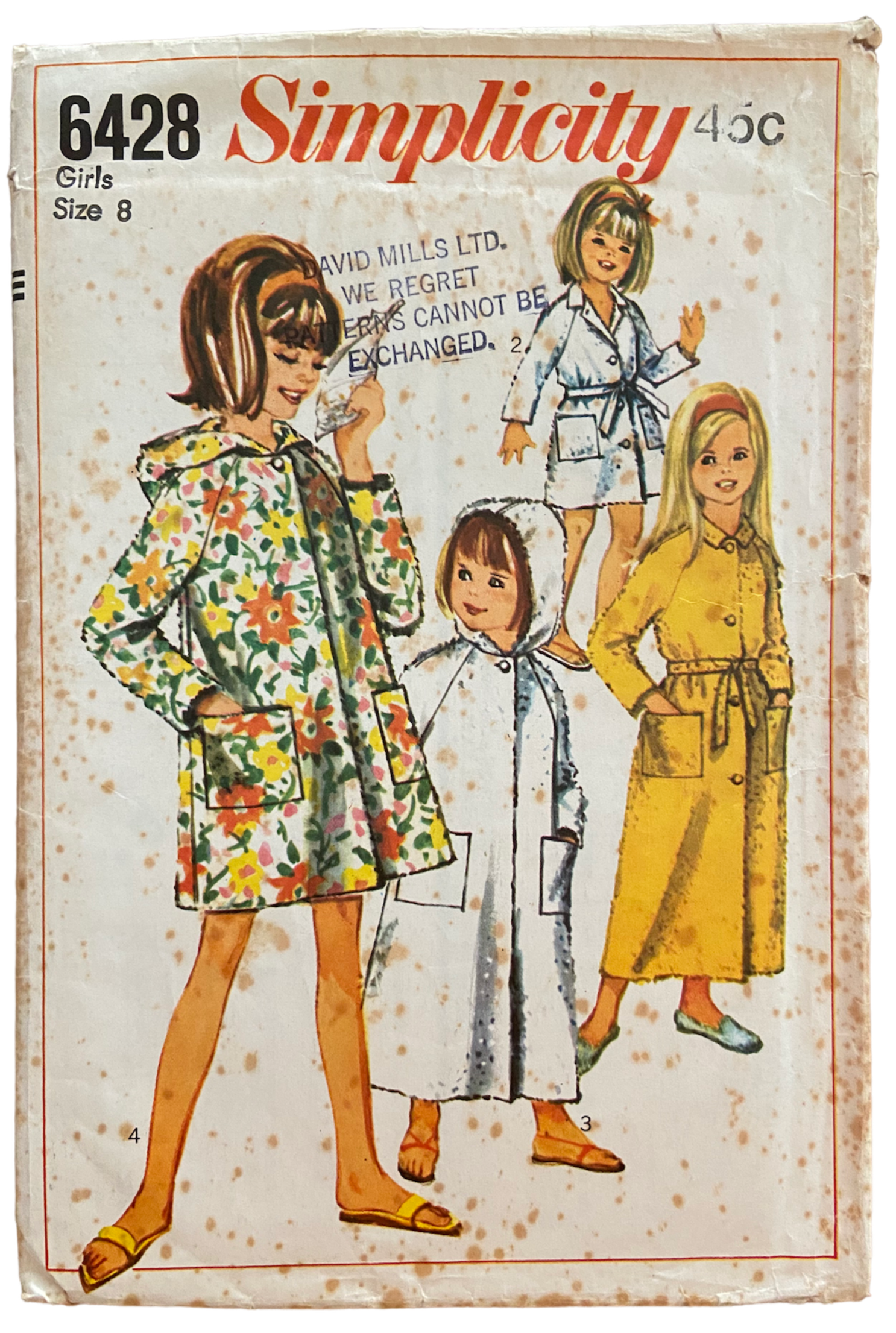 Simplicity 6428 vintage 1960s child's robe in two lengths sewing pattern Breast 26 inches