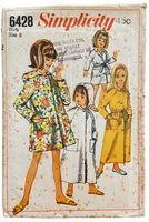 Simplicity 6428 vintage 1960s child's robe in two lengths sewing pattern Breast 26 inches
