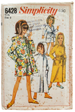 Simplicity 6428 vintage 1960s child's robe in two lengths sewing pattern Breast 26 inches