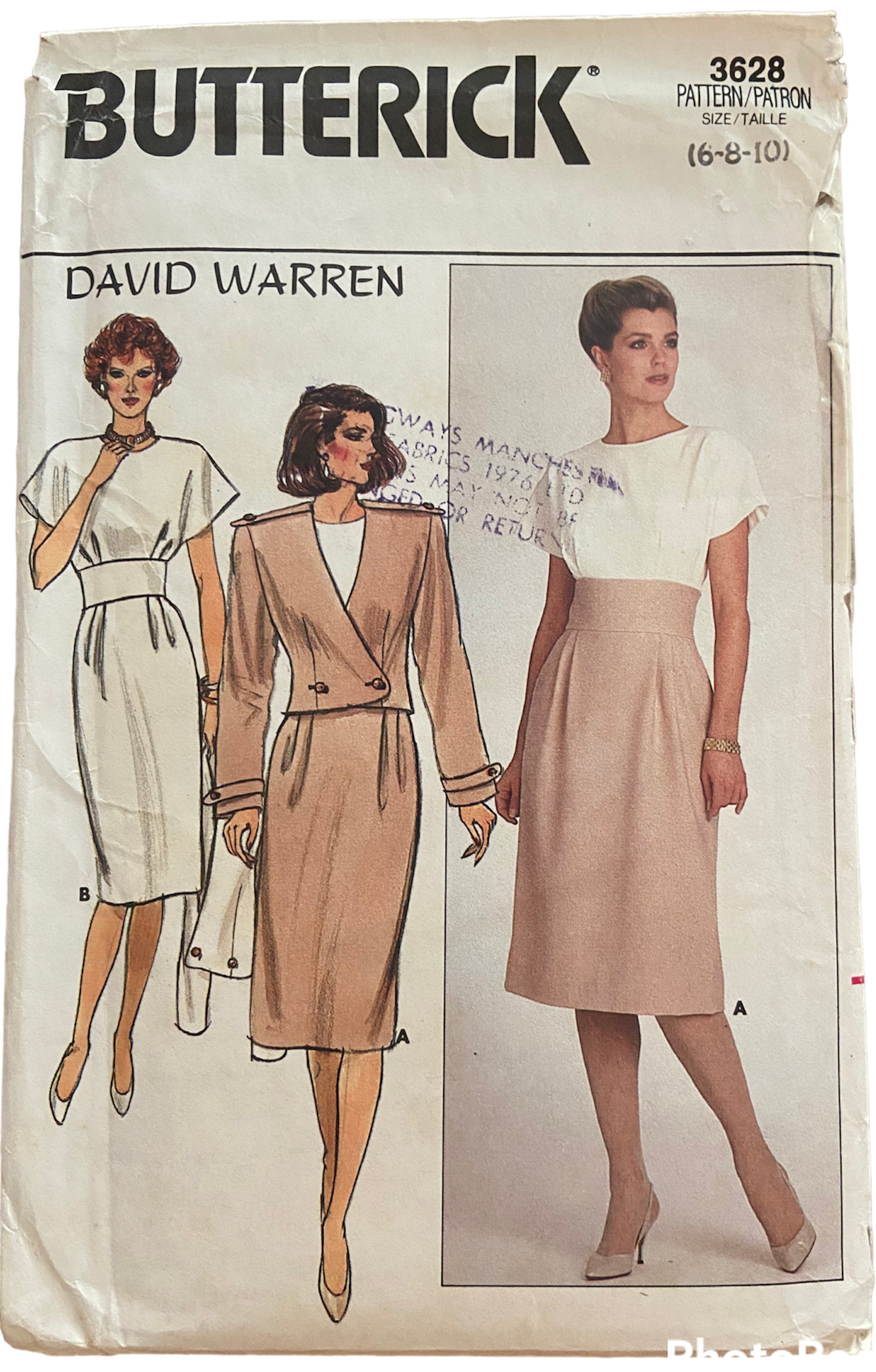 Butterick 3628 vintage 1980s David Warren dress and jacket sewing pattern. Bust 30.5, 31.5, 32.5 inches