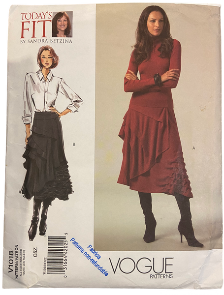 Vogue v1018 today's fit by Sandra Betzina skirt sewing pattern Waist 26.5-50.5 inches. Hip 34.5-57 inches