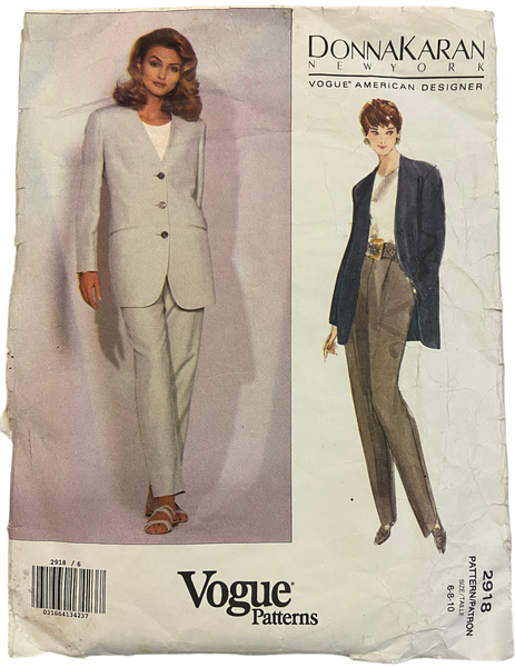 Vogue 2918 Donna Karan New York Vogue American Designer jacket and pants pattern Bust 31.5 inches. Waist 23, 24,25 inches