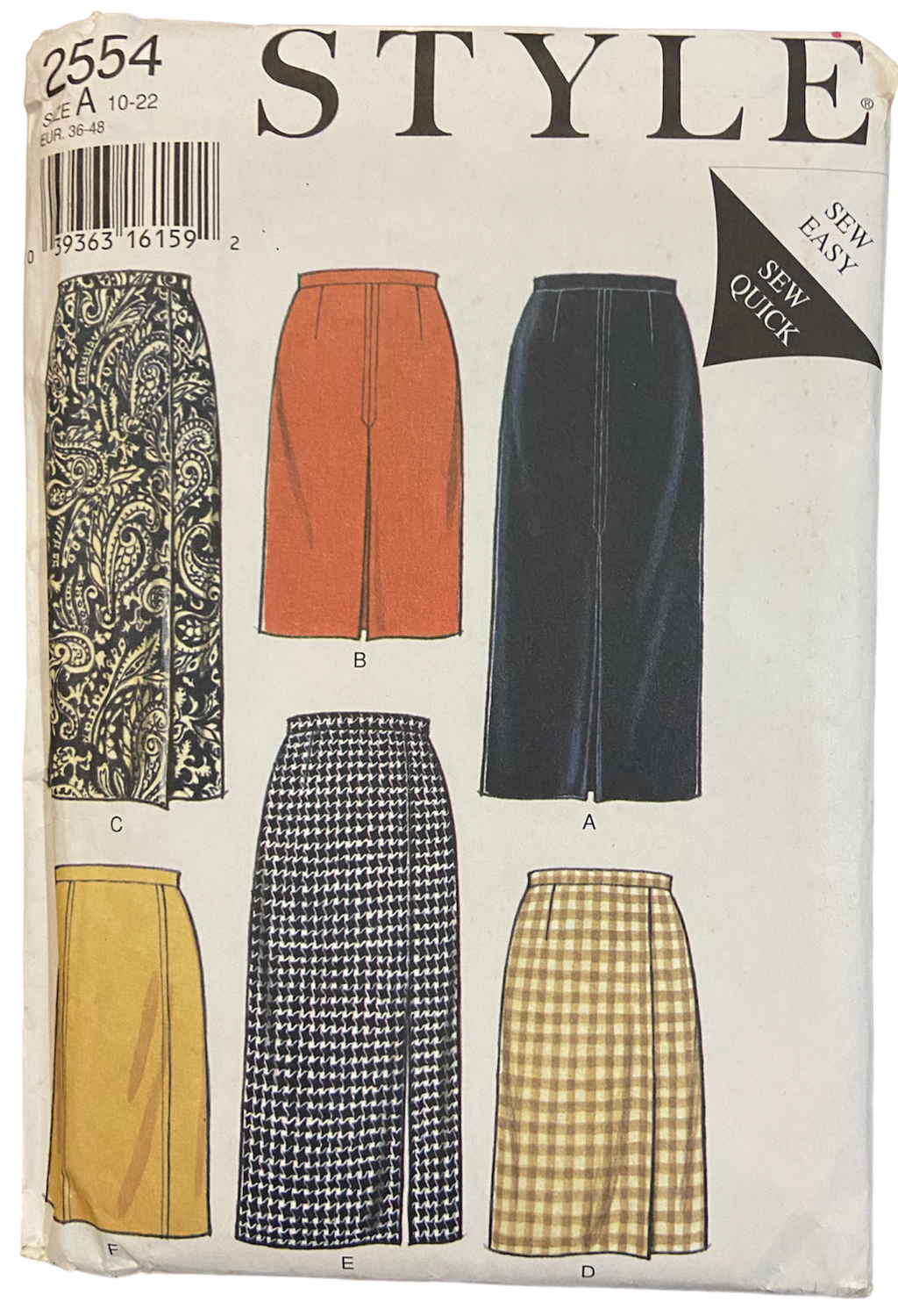 Style 2554 all sizes skirt sew easy sew quick sewing pattern from the 2000s Waist 25, 26.5, 28, 30, 32, 34, 37 inches
