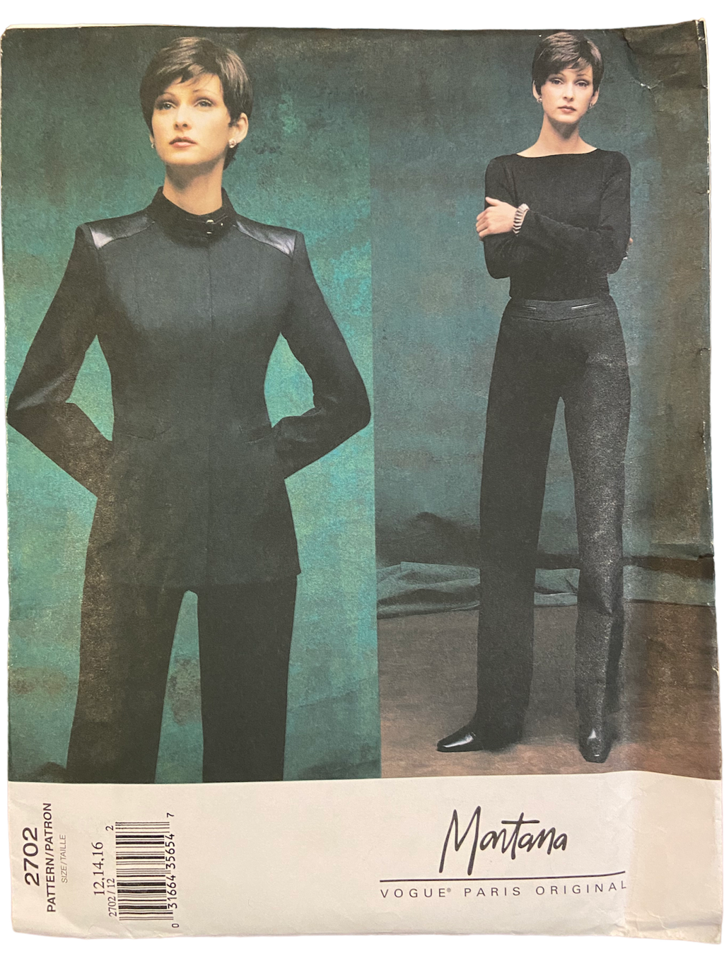 Vogue 2702 vintage from 2002 Claude Montana jacket and pants pattern Bust 34, 36, 38 inches
