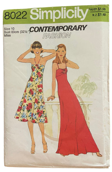 Simplicity 8022 vintage 70s dress sewing pattern Bust 32.5