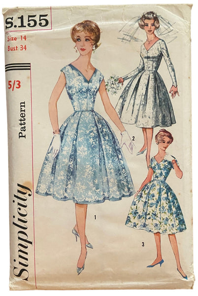 Simplicity s.155 vintage 1950s dress and wedding dress pattern Bust 34