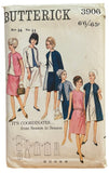Butterick 3906 vintage 1960s co-ordinates, dress, coat, jacket, skirt, blouse sewing pattern. Bust 34