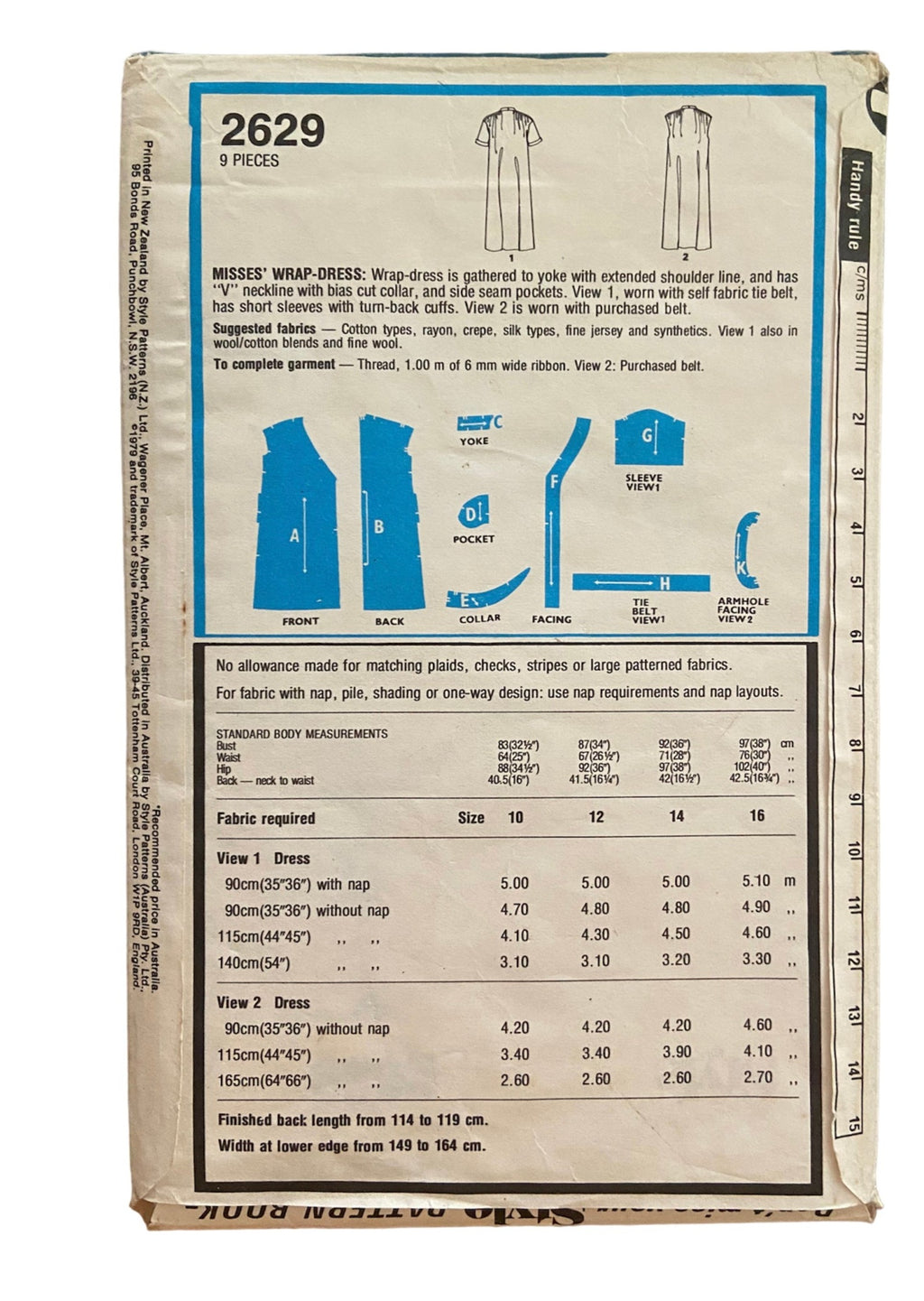 Style 2629 vintage 1970s wrap dress sewing pattern Bust 38 inches