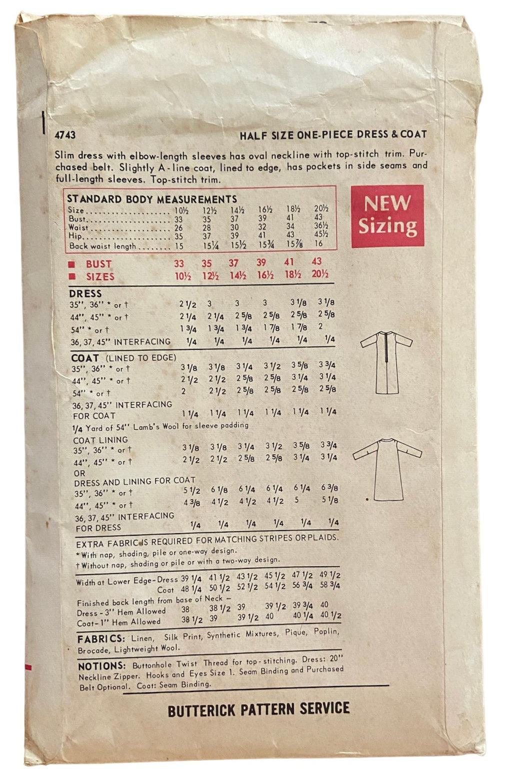 Butterick 4743 vintage 1960 dress sewing pattern. Bust 35