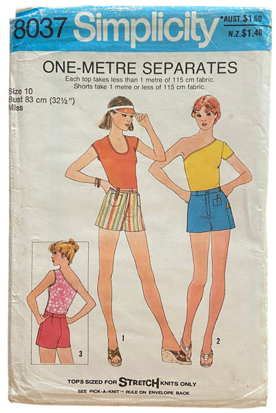 Simplicity 8037 vintage 1970s 1 metre shorts and tops sewing  pattern Bust 32.5
