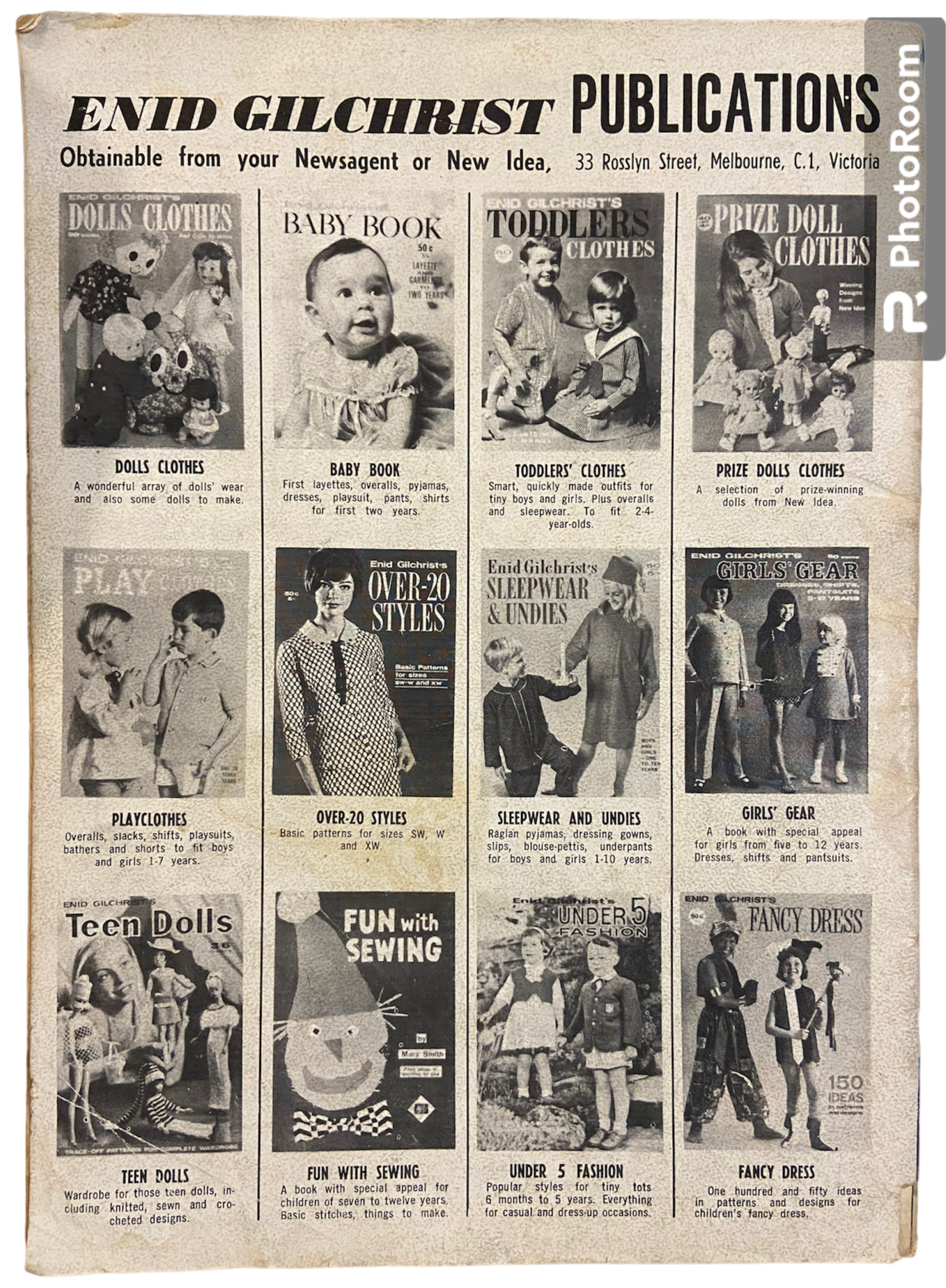 Enid Gilchrist pinnies 'n' things pattern book late 1960s or early 1970s, contains many draftable patterns