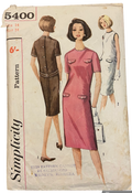 Simplicity 5400 vintage 1960s dress sewing pattern. Bust 34 inches. Wounded bargain