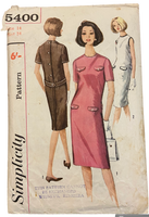 Simplicity 5400 vintage 1960s dress sewing pattern. Bust 34 inches. Wounded bargain
