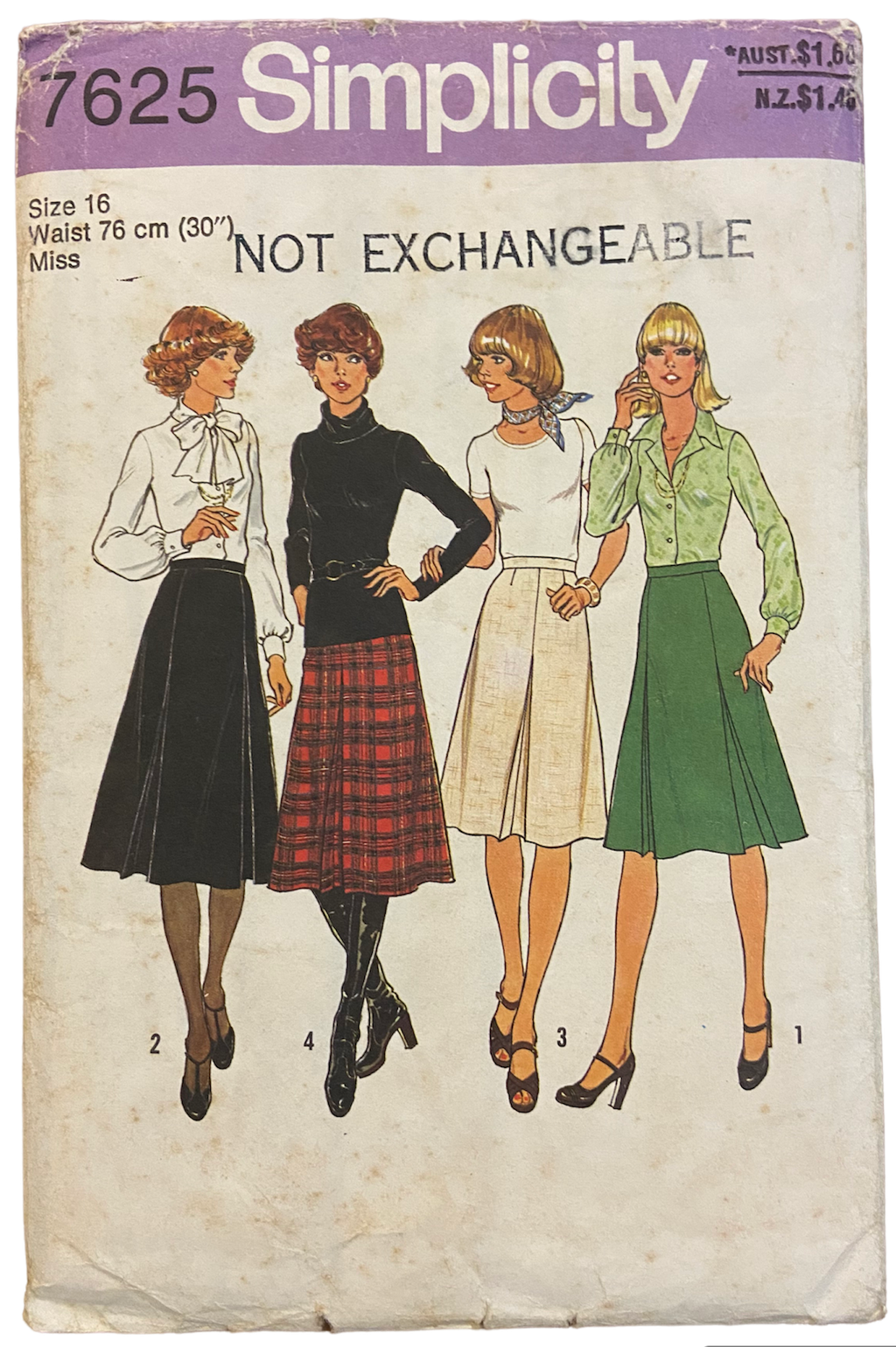 Simplicity 7625 vintage 1970s skirt pattern. Waist 30 inches. Hip 40 inches