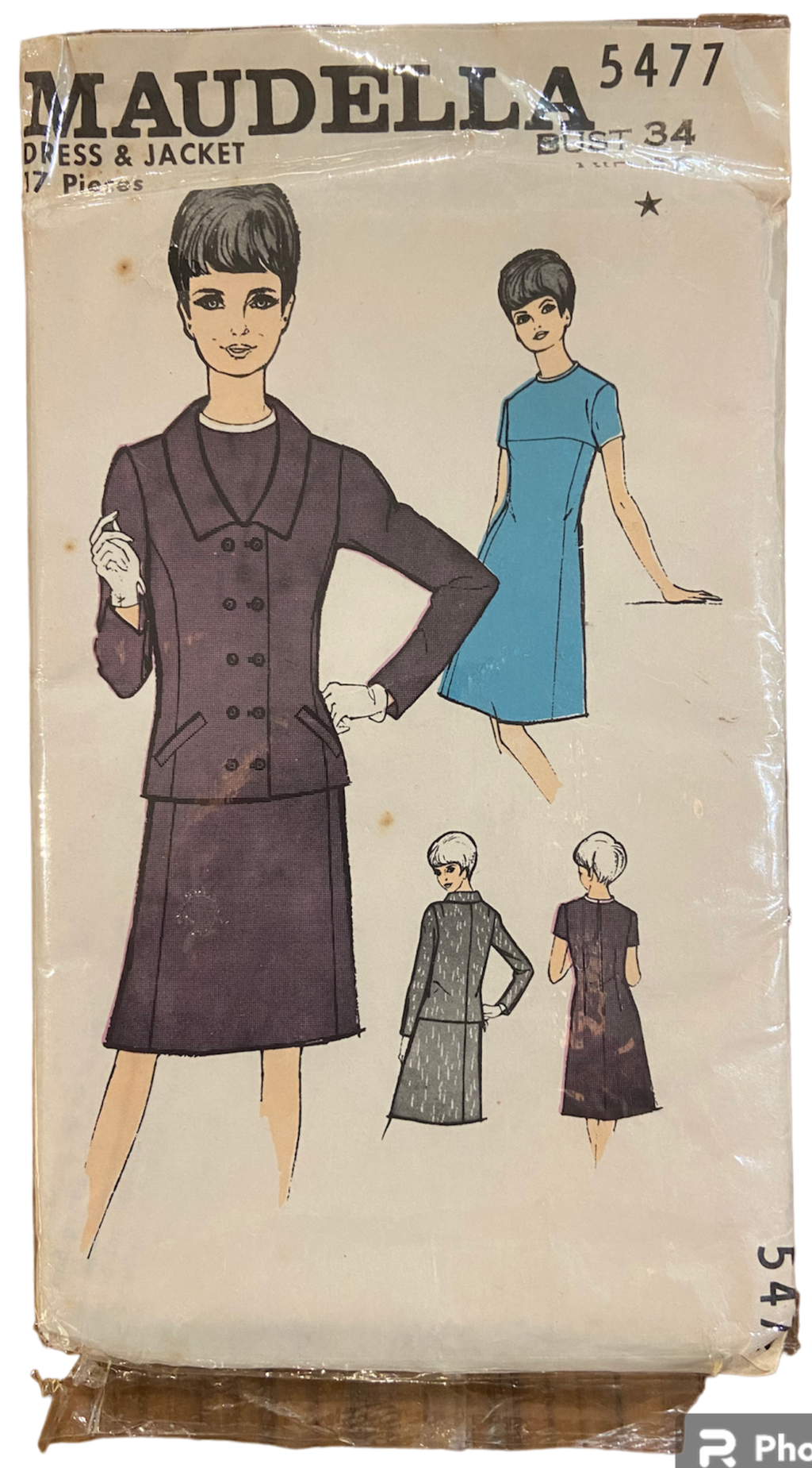 Maudella 5477 vintage1960s dress and jacket sewing pattern Bust 34 inches