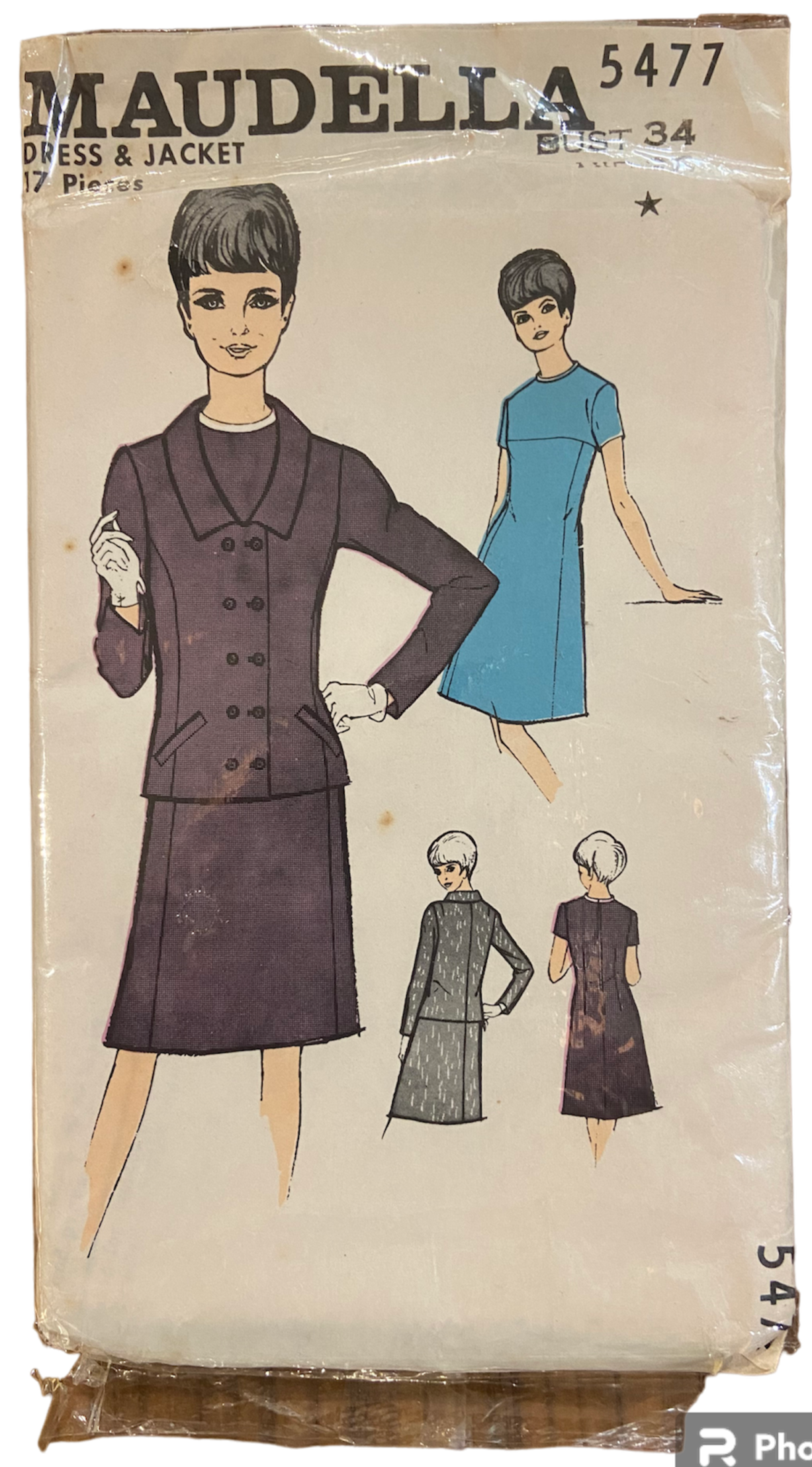 Maudella 5477 vintage1960s dress and jacket sewing pattern Bust 34 inches
