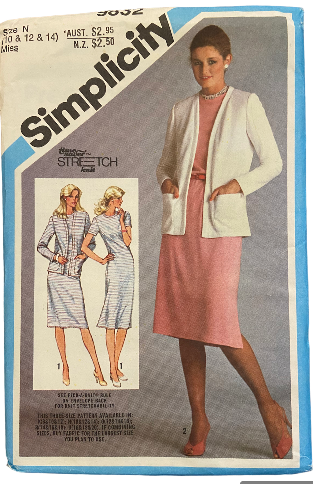 Simplicity 9832 vintage 1980s dress and cardigan sewing pattern. Bust 32.5, 34, 36 inches