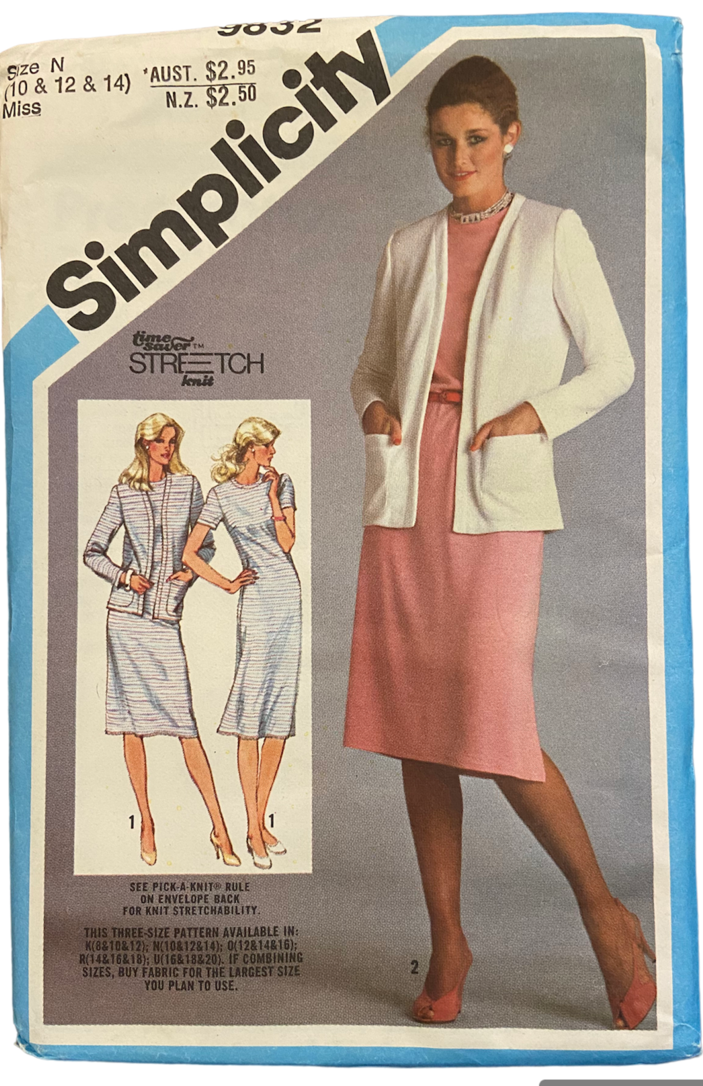 Simplicity 9832 vintage 1980s dress and cardigan sewing pattern. Bust 32.5, 34, 36 inches