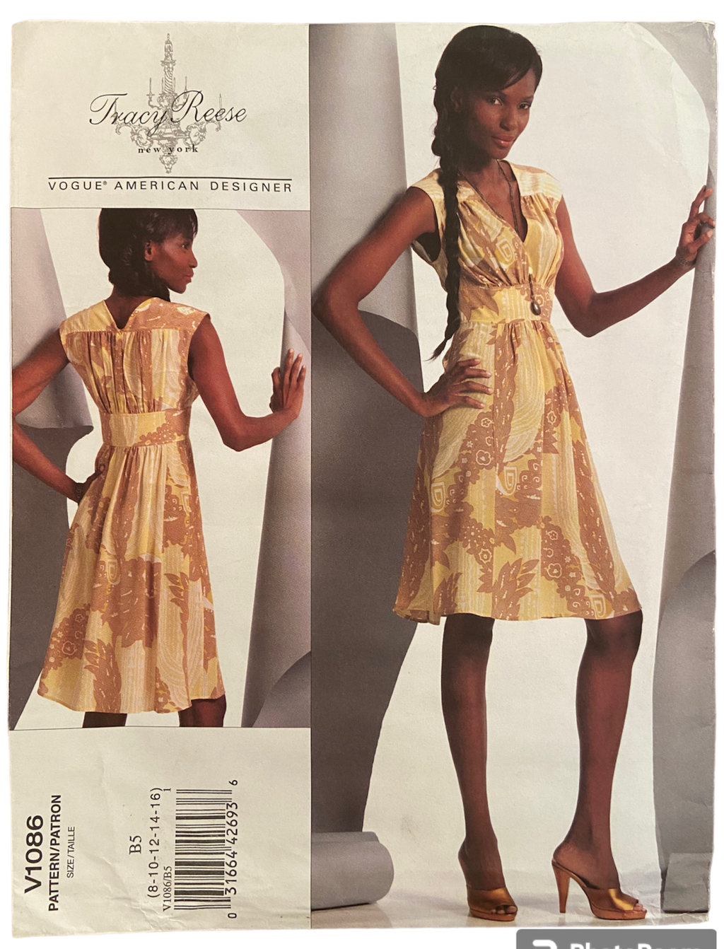 Copy of Vogue v1086 Tracy Reese Vogue Amreican Designer dress sewing pattern Bust 31.5, 32.5, 34, 36, 38 inches