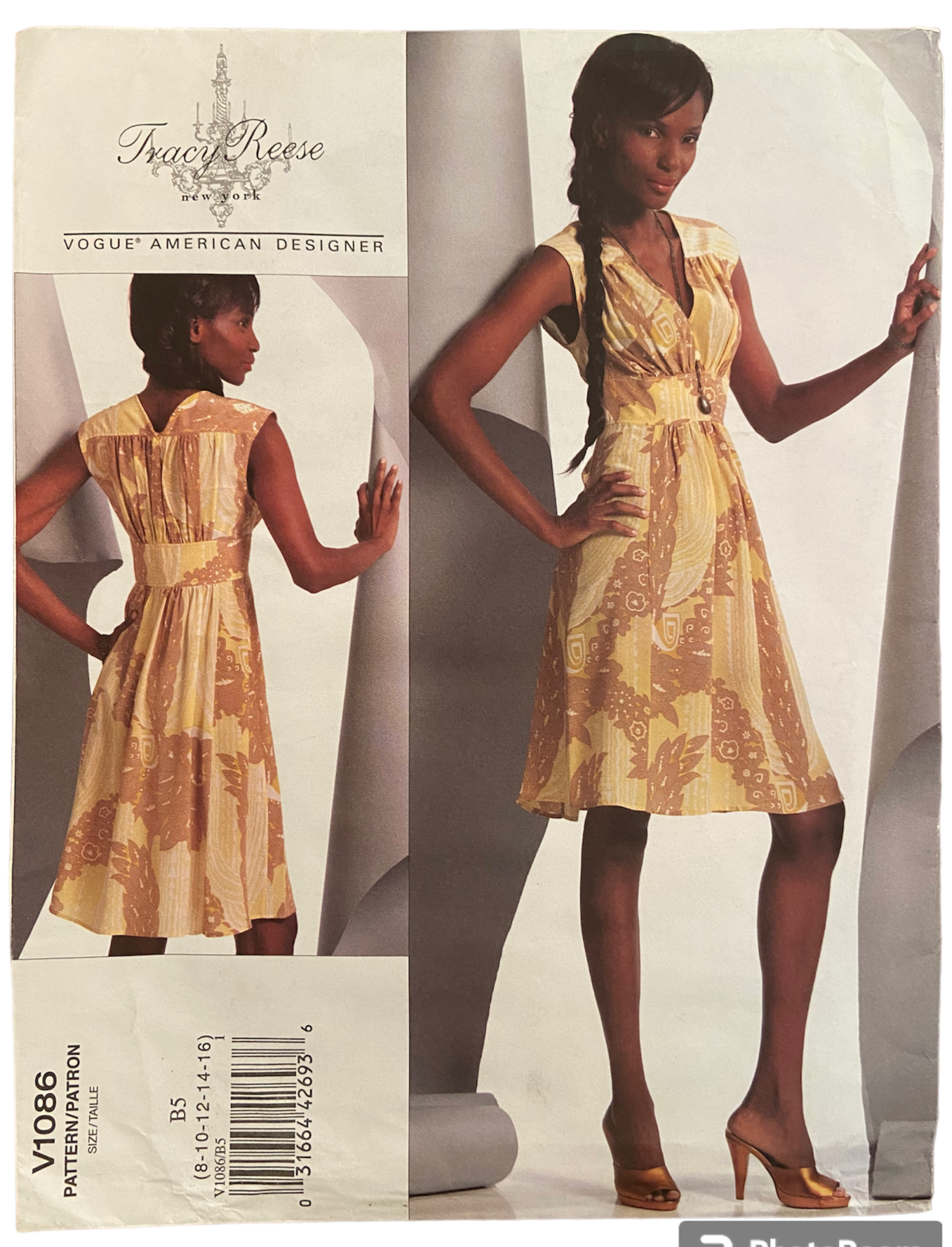 Copy of Vogue v1086 Tracy Reese Vogue Amreican Designer dress sewing pattern Bust 31.5, 32.5, 34, 36, 38 inches
