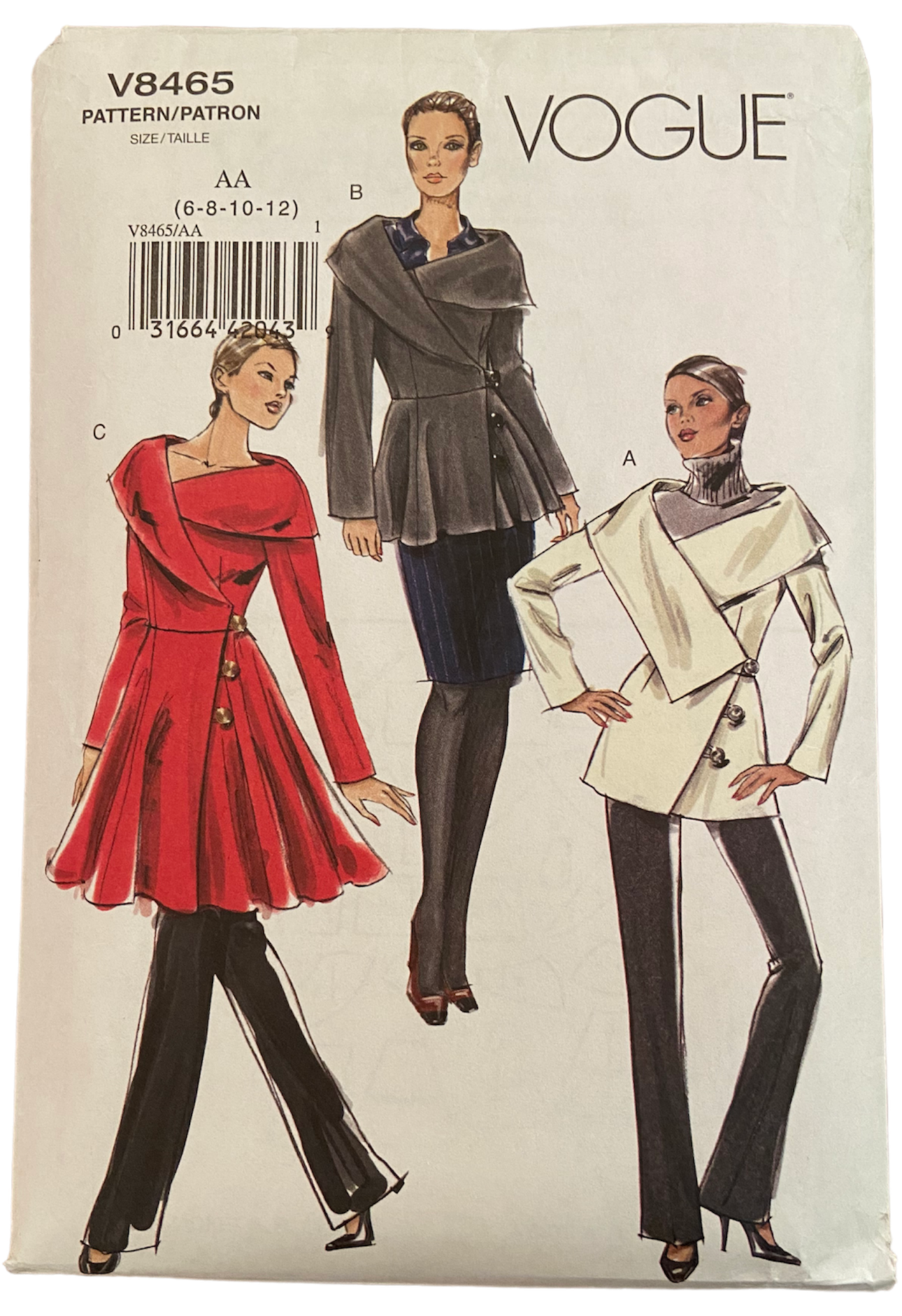 Vogue v8020 vintage 2000s jacket and coat sewing pattern. Bust 30.5, 31.5, 32.5, 34 inches